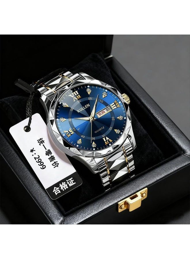 كولين Men's Casual Business Quartz Watch With Calendar, Stainless Steel Strap (Royal Blue) - Image 3